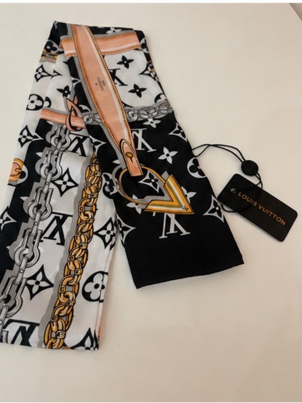 Designer Inspired Monogram Chain Silk Bandeau / Twilly Scarf 🖤✨